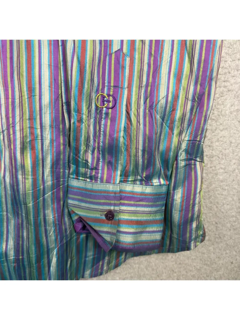 Vintage Coogi Men's 4XL XXXXL Iridescent Purple Striped Button Down Shirt Silk - Picture 3 of 10
